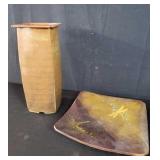 Asian ceramic dragonfly center bowl and vase