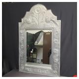 Tin arch framed wall mirror signed Dixon