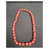 Cinnabar necklace with silver clasp