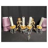 Pair of vintage metal and glass electrified wall