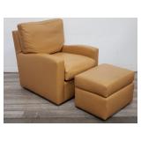 Faux leather arm chair with ottoman on casters