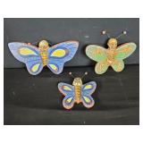 Three folk art handpainted  terracotta butterfly