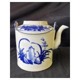 Large Vintage Asian blue and white ceramic tea pot