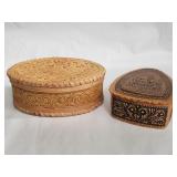 Pair of Russian birch bark jewelry boxes