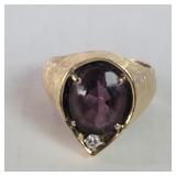 Amethyst and diamond 14k gold ring