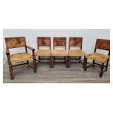 5 vintage leather & wood chairs