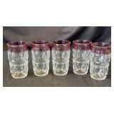 5 vintage ruby red Kings Crown glasses