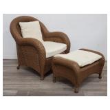 Vintage wicker chair with ottoman