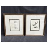 Pair of framed lithographs of J.F Kennedy doodles