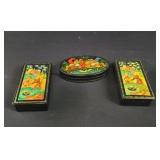 Three Russian signed Handpainted lacquer boxes