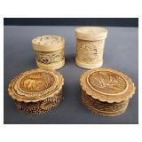 Group of 4 Russian birch bark trinket boxes