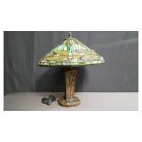 Vintage bronze plated spelter tiffany style lamp