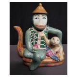 Vintage handpainted porcelain monkey teapot