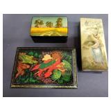 Group of 3 signed hand painted Russian laquer