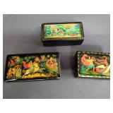 Group of signed hand painted russian lacquer boxes