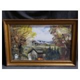 Unsigned ghosts, graveyard, and pumkins landscape