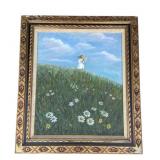 Vintage framed oil painting on canvas flower theme