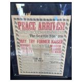 Antique 1918 WWI "Peace Arrives" Seattle Star