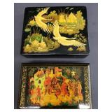 Pair of signed hand painted Russian laquer boxes