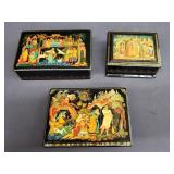 Group of 3 signed hand painted Russian laquer