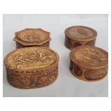Group of 4 Russian birch bark trinket boxes