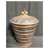 Brass covered waste basket