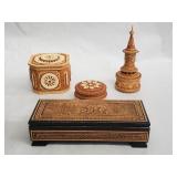 Group of 4 Russian birch bark trinket boxes