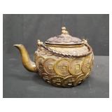 Vintage Asian coin and Foo dog brass tea pot