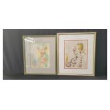 Butterfield Pair of signed handcolored clown