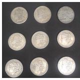 Group of 9 Morgan silver dollar movie props