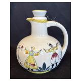 Vintage hand painted ceramic pitcher with lid