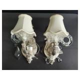 Pair of electrified metal and glass wall sconces