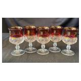 5 VTG ruby red Kings Crown glass stemware