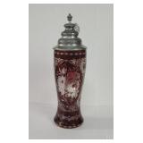 Ruby cut glass floral beer stein