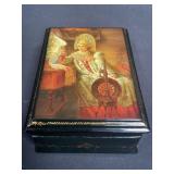 Signed Russian hand painted lacquer box