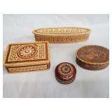 Group of 4 Russian birch bark trinket boxes