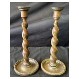 Pair of antique English oak candlestick holders