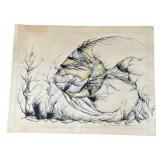 Vintage Lewis Allen Burnett ink art fish theme