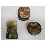 Group of 3 signed hand painted Russian laquer