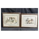 Pair of framed lithographs of cows