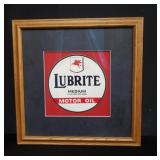 Vintage framed Lubrite Motor Oil decal