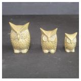 Three vintage brass owl paperweights