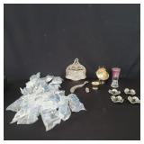 Drawer handles , pewter flower frogs etc