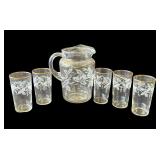 Vintage MCM glass pitcher & 5 glasses