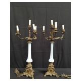 Pair of vintage gilt brass and glass candelabra