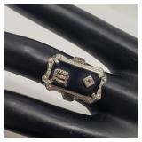 14K white gold diamond & onyx ring