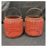 Pair of vintage red metal lanterns