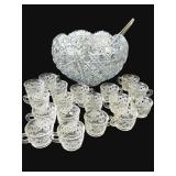 Vintage cut glass punch bowl & cups