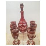 Bohemian ruby cut glass to clear handmade
