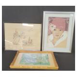 Three framed needlepoint wall decorations